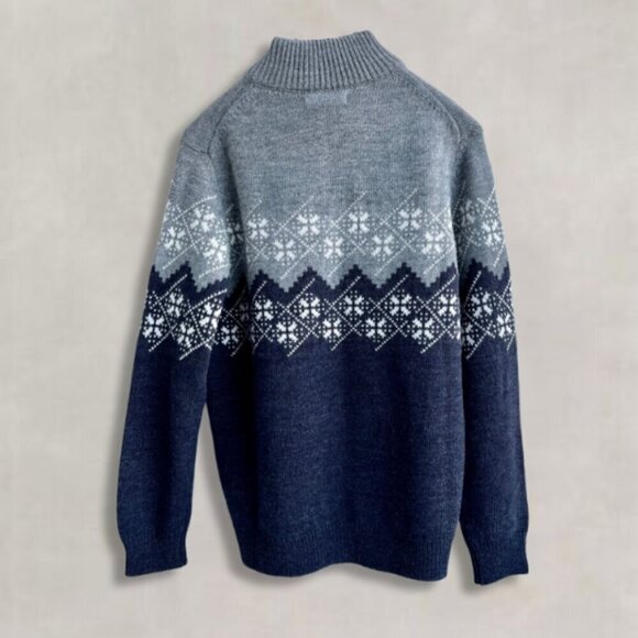 Paolo Mondo Wool Blend Sweater Ribbed High Mock Neck Half-Zip Gray White Men's L - Picture 3 of 7